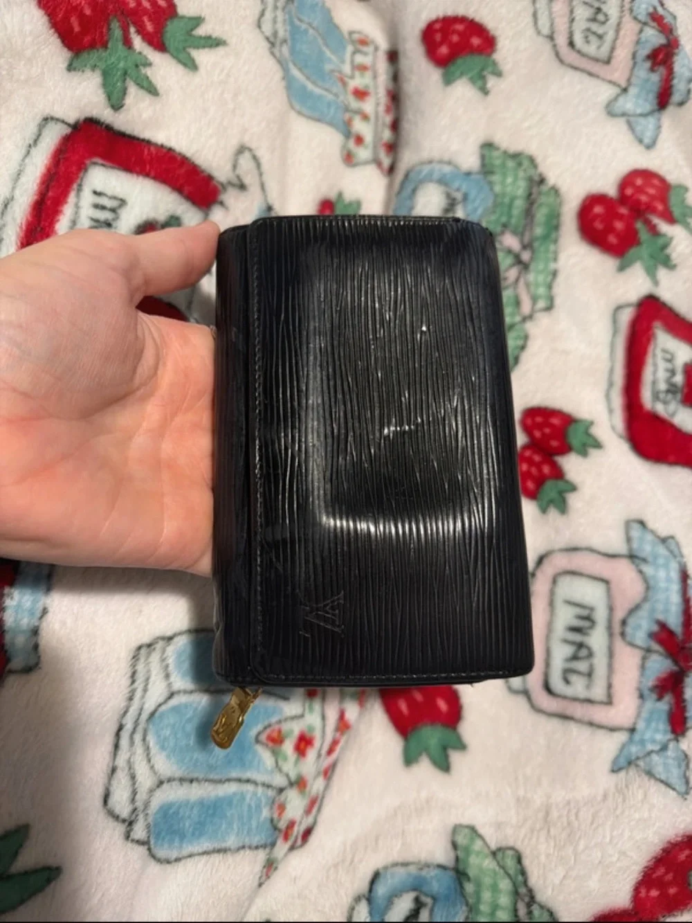 Black Leather LV Wallet with Zip Closure